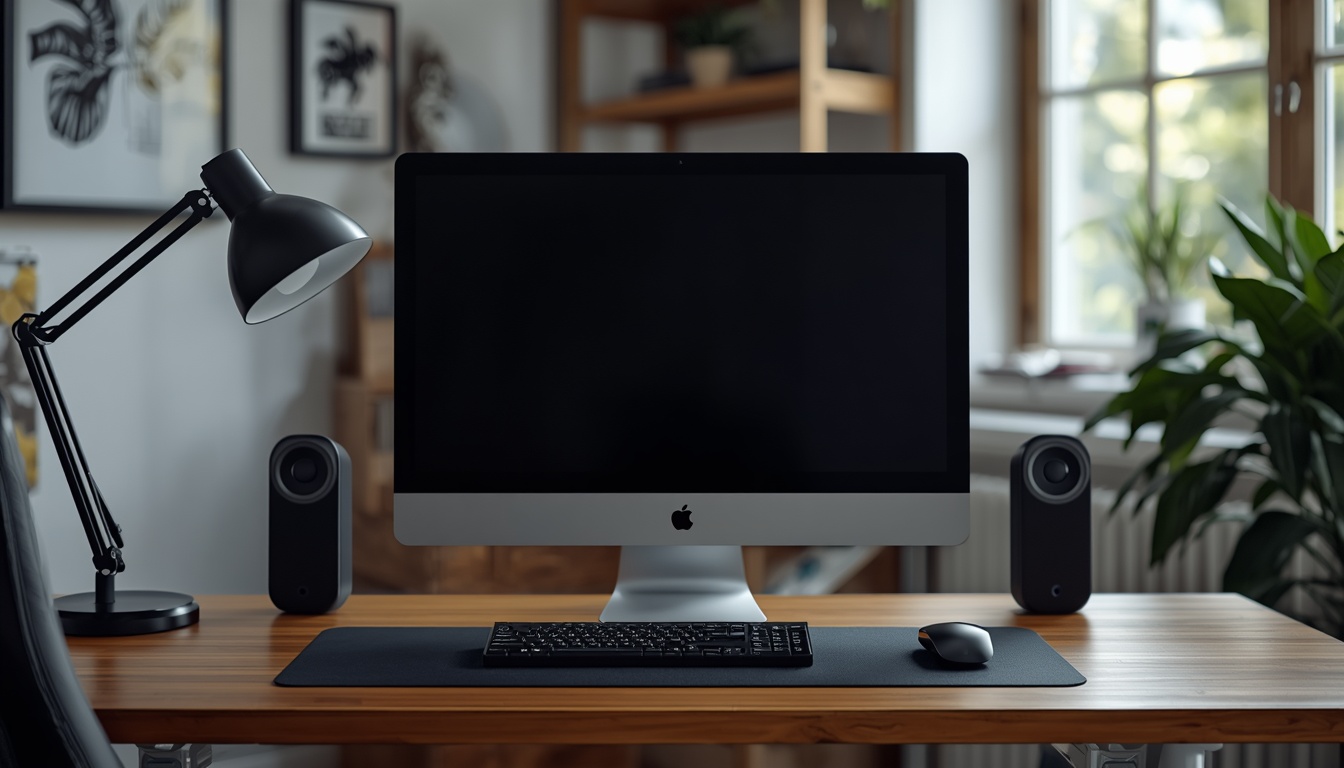 Monitor positioned at correct eye level on an ergonomic home desk